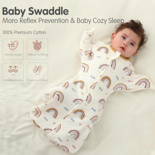 Image of insular Baby Swaddle with 2-Way Zipper Newborn Sleep Sack Arms Up Infant Sleeping Bag Wearable Blanket, Rainbow, 0-3 Month