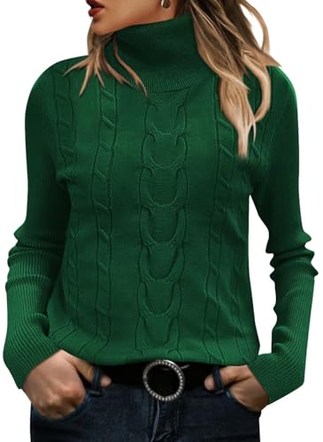 FEKOAFE Sweaters for Women 2026 Turtleneck Knit Loose Hem Oversized Fall Winter Sweaters Pullover Jumper Tops Green-M