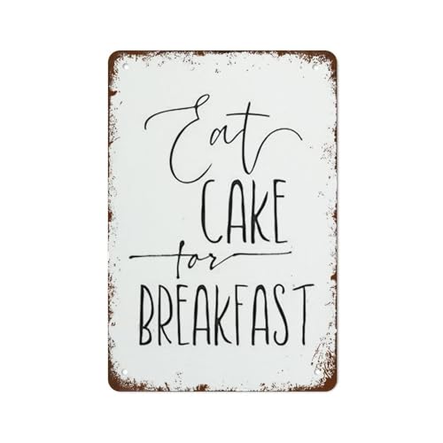 LLBOGRGGN Vintage Kitchen Wall-Art Eat Cake For Breakfast Retro Tin Sign Funny Dining Room Decor Metal Sign 8 X 12 inch