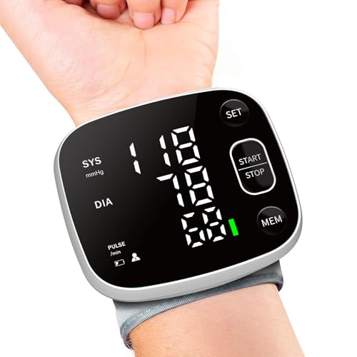 Rechargeable Automatic Blood Pressure Monitor with Voice Broadcast and Memory for 2 Users - Home Use Wrist Cuff with Carrying Case