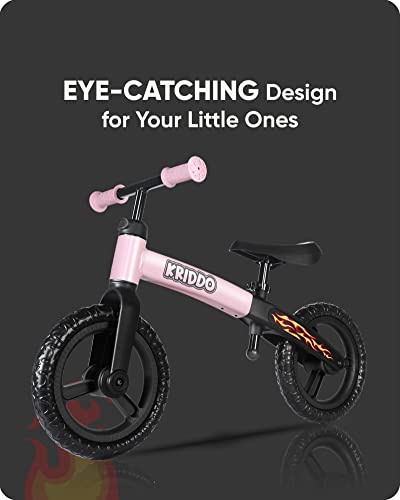 KRIDDO Toddler Balance Bike 2 Year Old, Age 24 Months to 5 Years Old, Early Learning Interactive Push Bicycle with Steady Balancing, Gift Bike for 2-5 Boys Girls, Flame Pink