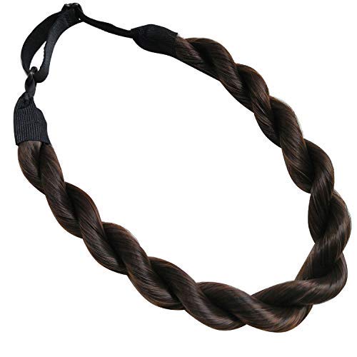 CoolCos Wedding Bohemian Women Headband Braided Hair Plaited Hair Braid Headbands Hairpiece Synthetic Dark Brown Headbands (2 Strands Headband)