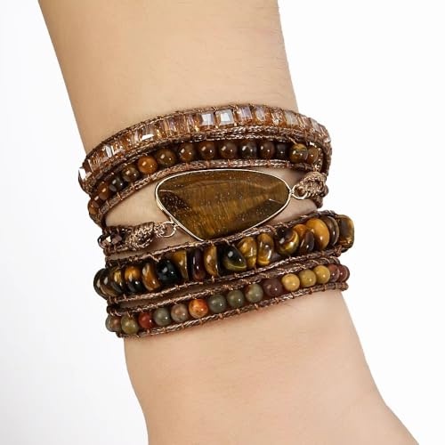 Image of Boho Wrap Bracelet for Women, Handmade Natural Imperial Jasper Multi-Layer Stone Beaded Bracelet, Bohemian Healing Crystal Stone Jewelry Gifts