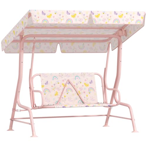 AIYAPLAY Kids Garden Swing Seat, Outdoor Swing Chair with Adjustable Canopy, Safety Belt, 2 Seater...