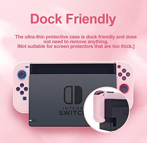 BRHE Carrying Case for Nintendo Switch Accessories Bundle for Switch Console with Dockable Hard Cover Pink Shall Screen Protector and Thumb Grip Caps