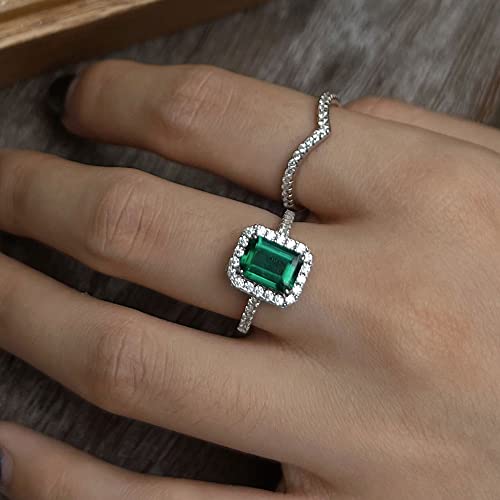 Michooyel S925 1.8Ct Lab-Grown Emerald Ring Halo Diamond Bands Engagement Ring Wedding Ring Sterling Silver Cubic Zirconia Fine Jewelry For Women #TOP1