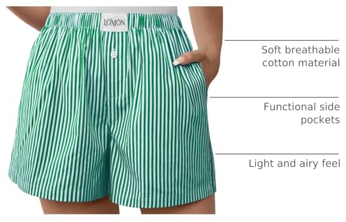Image of LOMON Boxer Shorts for Women Summer Gingham Pajamas 2026 Lounge Sleep Pj Plaid Shorts Y2K Beach Bottoms with Pockets