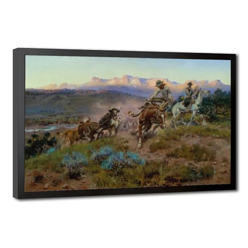 Toile Charles Marion Russell tableau de cow-boy déco murale pour grand bureau chic