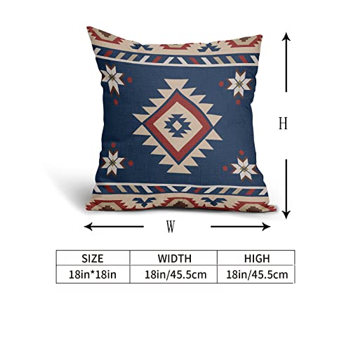 Vintage Southwest Pillow Covers 18X18 Inch Navy Blue Native American Throw Pillow Case For Couch Set Of 2 Geometric Pillow Cover Cotton Linen Cushion Cover Square For Home Sofa Bedroom #TOP4