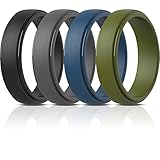 ThunderFit - Anillos de silicona para hombre, 4 anillos de goma con borde escalonado (7 mm de ancho, negro, gris oscuro, azul oscuro, verde oscuro, 8,5 – 9 (18,9 mm)