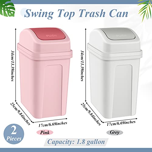 Image of Sumind 2 Pcs 1.8 Gallon Bathroom Trash Can with Swing Lid Small Garbage Can Plastic Bathroom Trashcan Garbage Bin for Kitchen Waste Bedroom Room Outdoor (Pink and Beige)