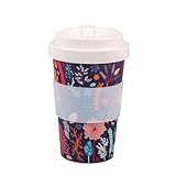 Eco Chic Recycled Travel Coffee Cup 400ml Microwave Dishwasher Safe Plastic Travel Mug (Lush Floral Purple)