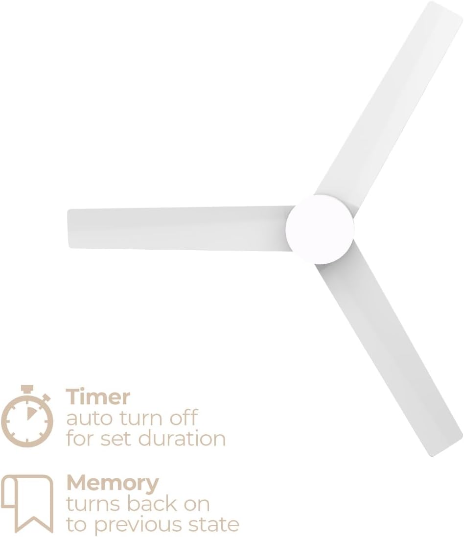 Breeze Indoor or Outdoor 52in 3-Blade Smart Ceiling Fan in Matte White 2700K-6000K CCT Selectable LED Light Kit with Remote Control Works With iOS or Android App
