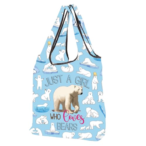 MEIKIUP Polar Bear Foldable Tote Bag Polar Bears Lover Gift Just A Girl Who Loves Polar Bears Reusable Shopping Grocery Bag (Polar Bear F-Bag-UK)