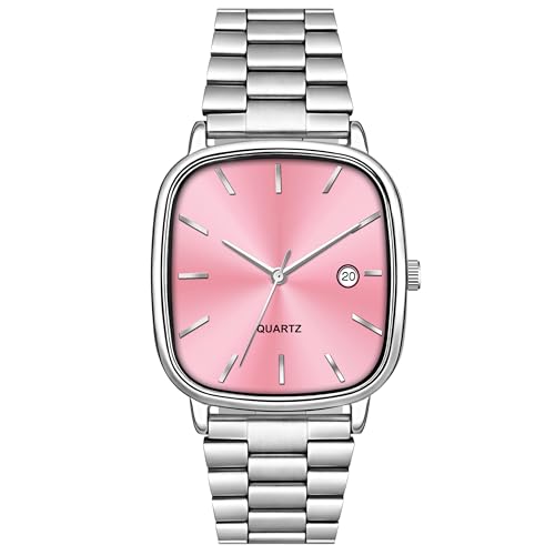 Image of Acnos Luxury Square Dial Quartz Watch for Men & Women - Stainless Steel Bracelet, Minimalist Analog Wristwatch with Date Window Pack of 1