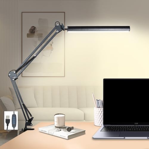 LED Desk Lamp,Adjustable Swing Arm Desk Lamp with Clamp,Dimmable Desk ...