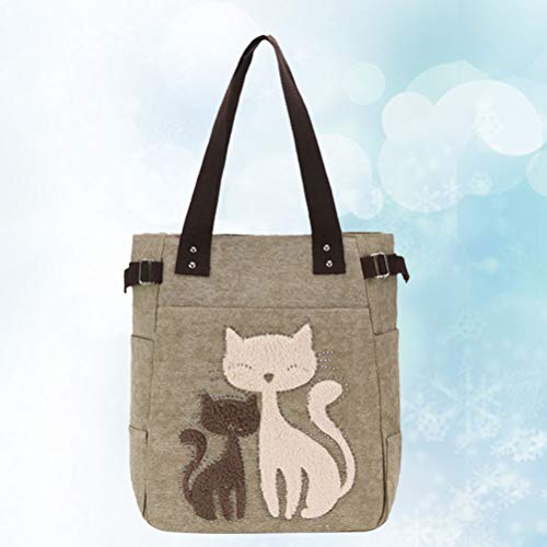 Bolsa feminina de lona de veludo com estampa de gato e strass, bolsa de ombro casual grande sacola d