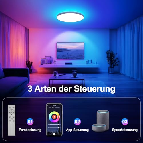 ToyGlee LED Deckenleuchte Dimmbar, 36W Ø30cm Smart RGBIC LED Deckenlampe mit Fernbedienung, Funktioniert mit Alexa & Google Assistant… – Ansicht 4