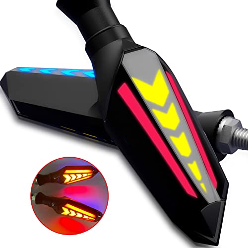 ANYTOP Motorcycle Indicators Double-Sided Flowing Turn Signal LED Lights, Front Rear Turning Indicator Blinker Marker, Daytime Running Lights for Motorbike Scooter Off Road, Red & Yellow