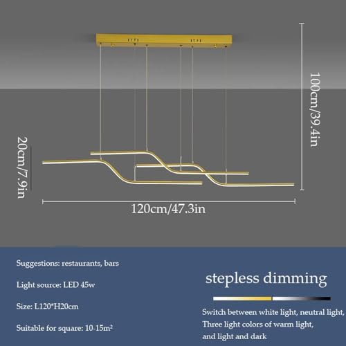 Modern LED Linear Chandelier Ceiling 75W LED Gold Pendant Light Embedded Mount Hanging Light Dining Room Light Fixtures