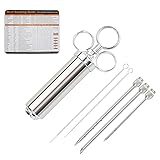 ★ 100% sicher und gesund: 304 Edelstahl Fleischinjektor/Spritze, O-Ring-Dichtungen; alle Teile, die mit Marinade/Lebensmittel in Kontakt kommen sind 100% lebensmittelecht, damit Ihre Familie sicher und gesund bleibt.