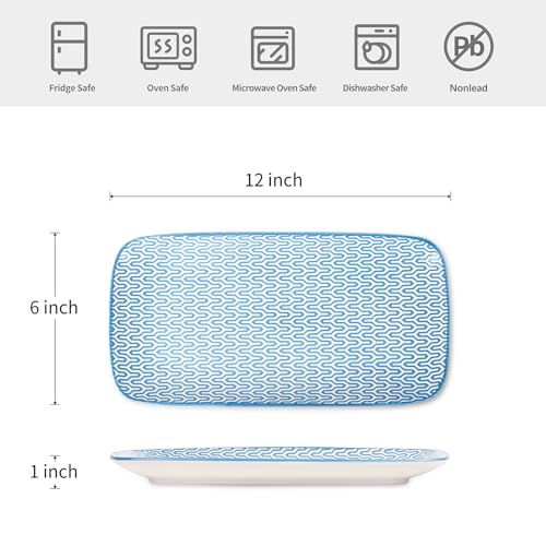 Selamica Ceramic Serving Platters, 12 Inch Serving Trays for Party Entertaining, Large Rectangular Serving Plates, Set of 6, Assorted Colors