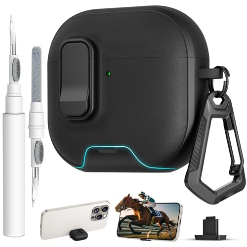 Image of for AirPods 4 Case with Lock,TPU Leather Texture Protective Durability Anti-Lost & Shockproof Protective Cover Accessories with Cleaning Kit in Keychain for Apple iPod 4 Generation (Black)