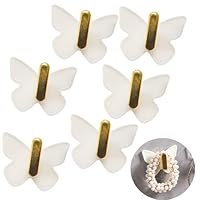 QACUU 6pcs Butterfly Coat Hooks, Cream White Plastic Self Adhesive Hook, Elegant Wall Hangers Stick On for Kitchen Bathroom Bedroom Accessories, Strong Sticky Hooks for Hanging Bags and Towels