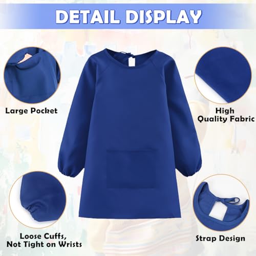 Augesak Malkittel Kinder 7-11 Jahre, Malschürze Kinder, Bastelschürze Kinder mit Ärmeln und Taschen, Kinderschürze Schule Jungen Mädchen für Basteln Malen Backen Kochen, Blau