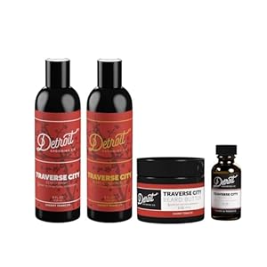 Detroit Grooming Co. Complete Grooming Father’s Day Gifts for Dad – Beard Wash & Conditioner, Beard Butter and Beard Oil – Cherry & Tobacco Scent-Traverse City