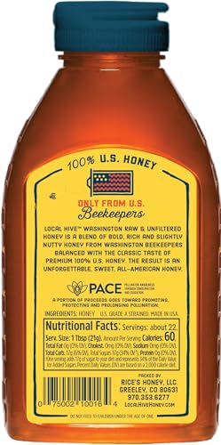 Image of Local Hive Washington Raw & Unfiltered - 16 oz | 100% Pure U.S. Honey | Natural Sweetener Sourced from American Bees & Beekeepers | Bold Nutty Flavor | Ideal for Tea, Baking & Cooking