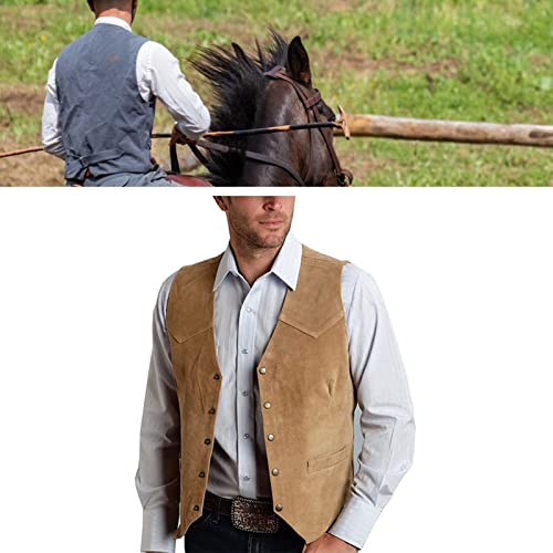 Mens Retro 5 Button Suede Suit Vest V Neck Leather Casual Waistcoat For Prom Banquet For Father Husband Gift Regular Fit (Color : Brown, Size : X-Large) #TOP3