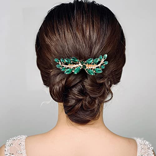 Sppry Rhinestone Hair Comb - Sparkly Hair Accessory For Bridal Women In Wedding Party(Green-Gold) #TOP3