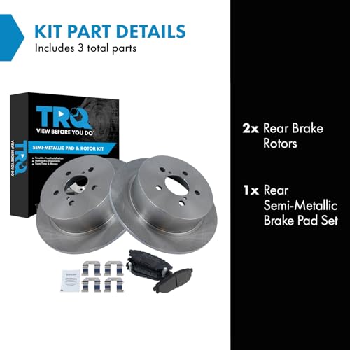 Image of TRQ Rear Brake Pad and Rotor Set Semi Metallic Solid Rotors