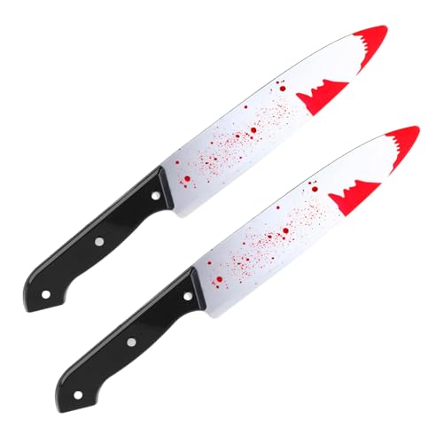 YCICHE 2 Stück Halloween Messer, 30.5 cm Waffe mit Blut,Plastikmesser, Blutiges Fake Messer, Spielzeugmesser, Psychopath Mörder Accessoire,...