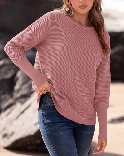 BTFBM Fall Sweaters for Women 2025 Casual Long Sleeve Sweater Striped Loose Fit Pullover Tops