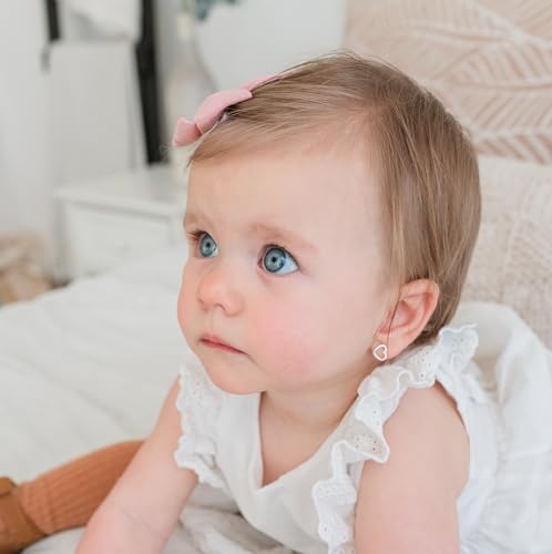 Cherished Moments Children's Sterling Silver or 14k Gold Plated Floating Heart Screw Back Earrings with Pink or Clear CZ's for Babies, Little Girls, Kids and Toddlers2