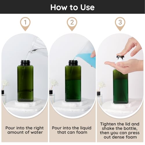 Image of Segbeauty 22oz Empty Plastic Foam Bottle with Foaming Pump, 2pcs Refillable Bathroom Hand Soap Dispenser with Labels, 650ml Green Empty Square Kitchen Liquid Soap Container, Shampoo Pump Bottles