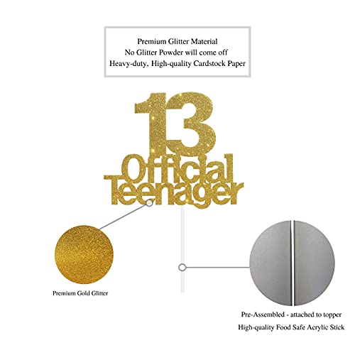 Image of Festiko13 Official Teenager Cake Topper, 13th Birthday Cake Topper, Birthday Party Decoration with Premium Gold Glitter