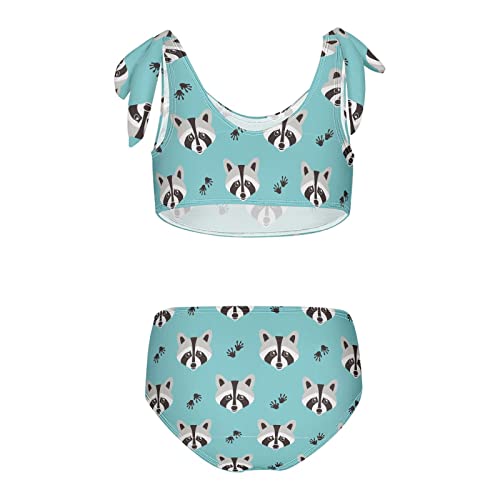 Image of Raccoon and Paw Print Pattern Girls Bikini Sets 2 Piece Swimsuits Bathing Suit Swimwear