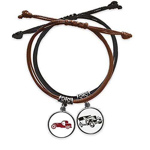 Bracelet corde main chaîne voiture classique minibus en cuir rouge géométrique ajustable