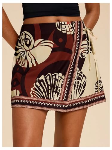 Image of SweatyRocks Women's Boho Mini Skirts Floral Shorts Tie Side Wrap Skorts