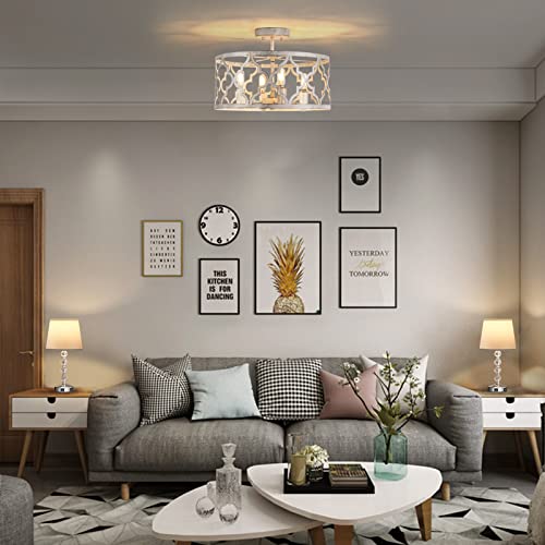 Acaxin Lamps For Bedrooms Set Of 2, Crystal Silver Table Lamp And Farmhouse Semi-Flush Drum Chandelier Lamp For Living/Guest/Dinning Room/Kitchen #TOP7