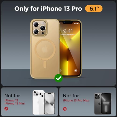 Image of Miracase Magnetic for iPhone 13 Pro Case 6.1 inch (Compatible with MagSafe)(with 2X Screen Protectors) Military-Grade Protection, Anti-Fingerprint Translucent Matte Phone Case Cover, Light Yellow