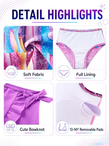 Image of Girls Swimsuit 3 Piece Bathing Suit Quick Dry Tankini Set with Cover Up Beach Skirt Tankini Swimwear 5-16 Years