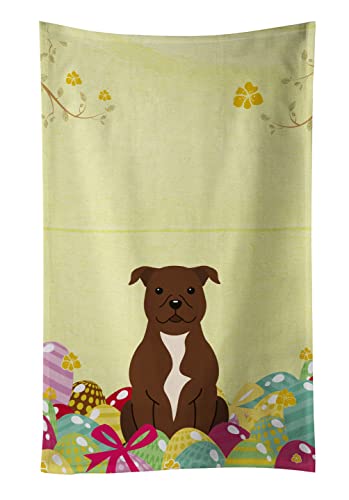 Caroline's Treasures BB6048KTWL Easter Eggs Staffordshire Bull Terrier Chocolate Kitchen Towel Dish Cloths Guest Hand Towel Decorative Bathroom Towel for Face,Tea, Dishcloth, Kitchen and Bath