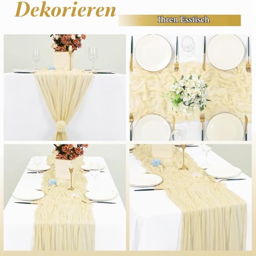 Pesonlook 6er Set Gaze-Tischläufer für Hochzeiten, 55 x 300 cm, Elfenbein – Ansicht 5