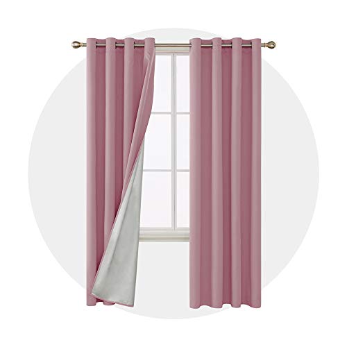 Deconovo Cortinas Opacas para Sala de Estar y Dormitorio con Ojales Aislamiento Térmico 2 Piezas 117 x 229 cm Rosa