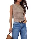 Ezbelle Women's Crop Shirt Knit Sweater Sxey Vest Trendy Fall Fashion Sleeveless Layer Tank Top Ladies Clothes Work Office Light Brown L