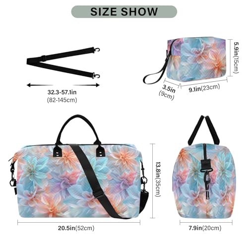 senya Weekender Bags Travel Duffel Gym Bag Beautiful Pastel Flowers Carry on Overnight Tote Bag with Toiletry Bag for Airplane Travel Trip Gym Yoga, g366809729p1006c1071s24423